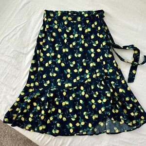 Banana Republic Lemon Faux Wrap Midi Length Navy Skirt Sz 4